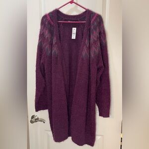 Lane Bryant NWT Plum Cardigan with Southwestern Patterned Shoulders Size 22/24